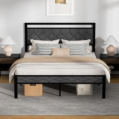 Easy Assembly Upholstered Queen Bed Frame&Soft Padded Headboard