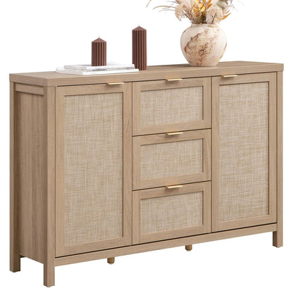 52 Inch Sideboard Buffet Cabinet with Storage, Rattan Credenza