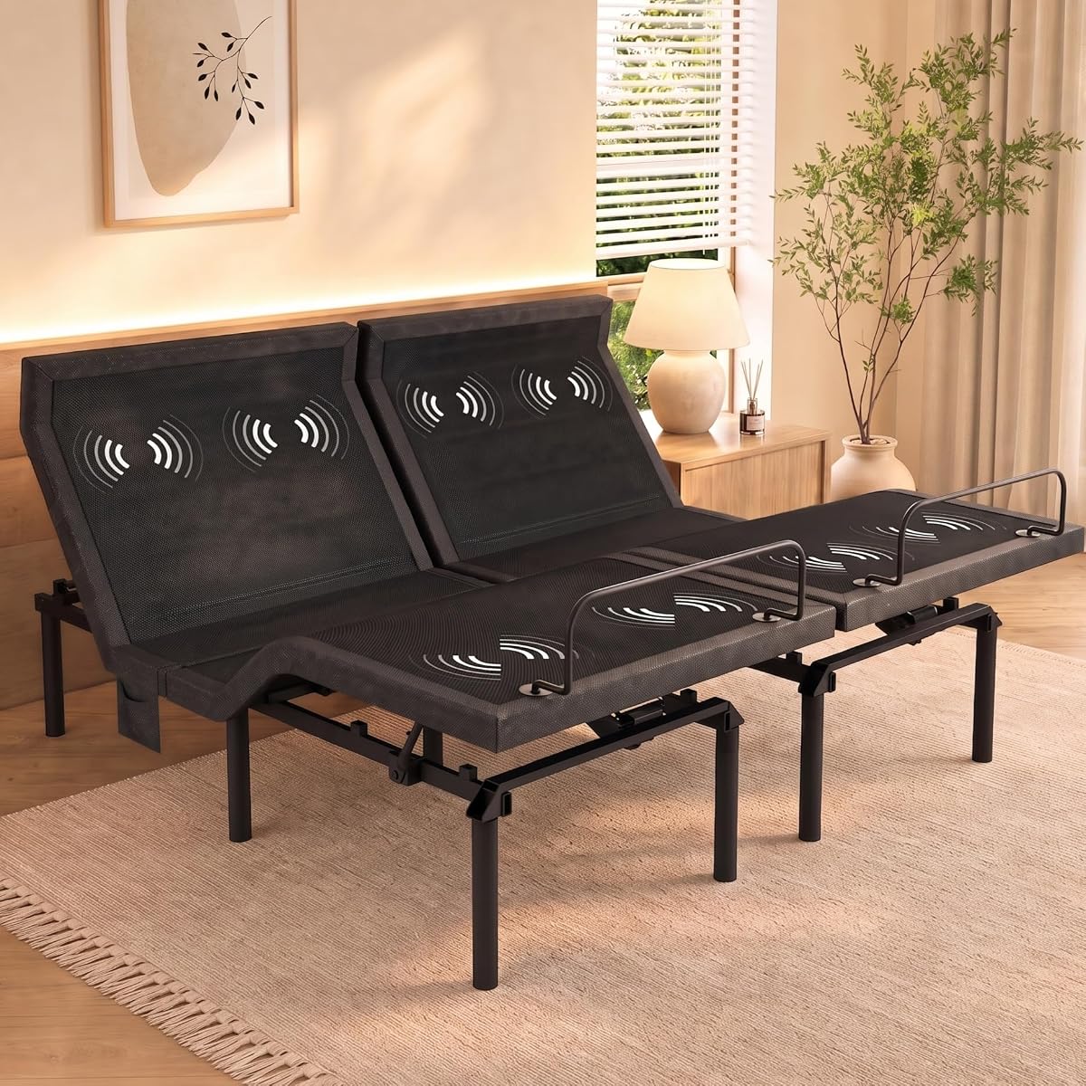 Adjustable Bed Frame Split King with 3 Motors, Adjustable Beds with Massage, Head & Foot Lift, Pillow Tilt, Zero Gravity & Anti-Snore, App & Wireless Remote Control, Easy Assembly