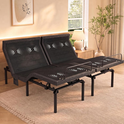 Adjustable Bed Frame Split King with 3 Motors, Adjustable Beds with Massage, Head & Foot Lift, Pillow Tilt, Zero Gravity & Anti-Snore, App & Wireless Remote Control, Easy Assembly