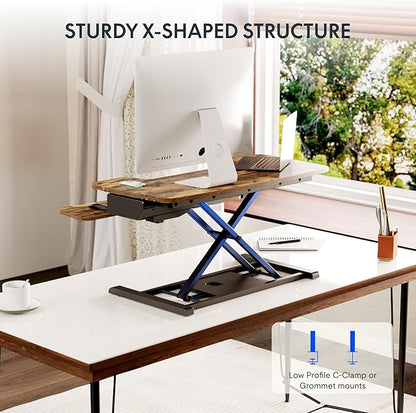 FLEXISPOT 35" Electric Standing Desk Converter, Height Adjustable Motorized Desk Riser for Computer Monitors & Laptop Workstation, Rustic Color