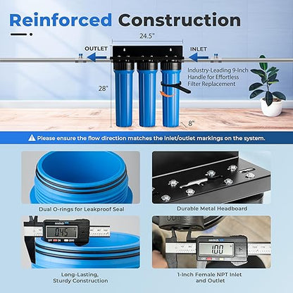 iSpring PFAS Whole House Water Filter System, SGS-Tested to Remove up to 99% PFOA & PFOS, 3-Stage Filtration Reduces Sediment, Chlorine, Taste & Odor, 20-Inch Filters, 1" Inlet/Outlet Model: WGB32B-PF