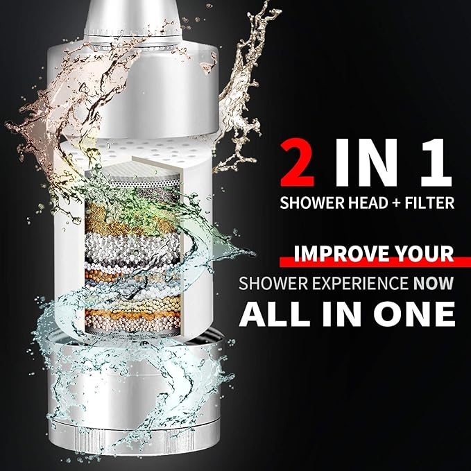 BathBeyond Filtered Shower Head, hower Filter Head 2-in-1 Vitamin C 15 Stage High Output Water Filter with Cartridge for Hard Water Remove Chlorine and Harmful Substances (Bronze)