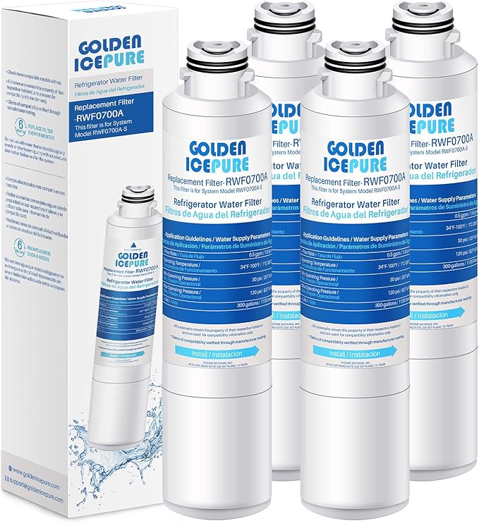 GOLDEN ICEPURE RWF0700A, Compatible with Samsung DA29-00020B, RF263BEAESR, RF28HMEDBSR, RF28HFEDTSR, RF28HFEDBSR, HAF-CIN/EXP, 46-9101, 4PACK