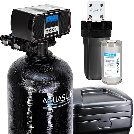 Aquasure Harmony Series 50,000 Grains Whole House Water Softener with Automatic Digital Metered Control Head | Fine Mesh Resin for Iron Removal, Reduces Hardness & Improves Water | for 3-4 bathrooms