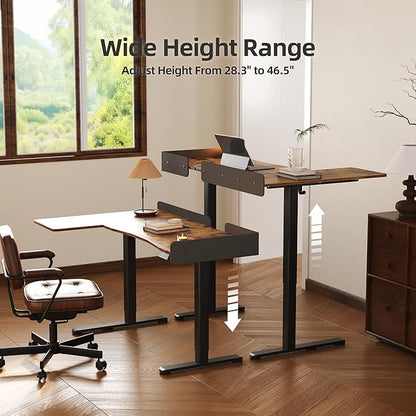 Claiks L Shaped Standing Desk, 55 Inch Electric Height Adjustable Desk Left Facing Corner Workstation with Splice Board, Rustic Brown