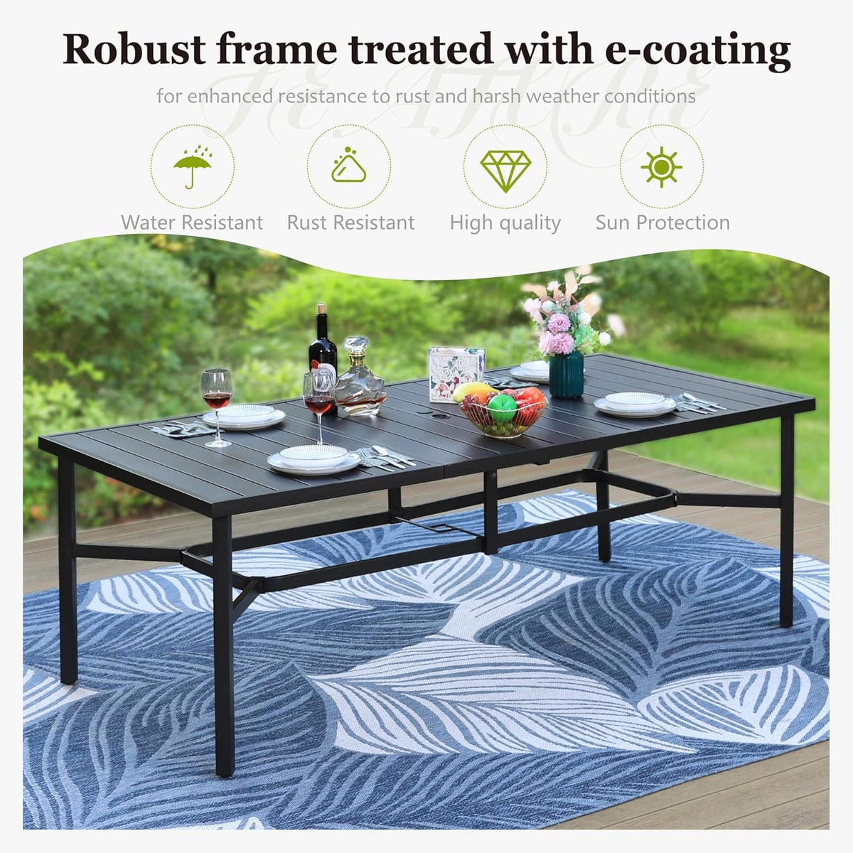 9 Pieces Outdoor Dining Set, Patio Table and Chairs for 8, 8 x Cushioned Rattan Patio Chairs and 1 x 83 Large Rectangle Dining Table, Outdoor Dining Table Set for Lawn Garden