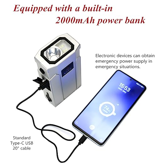 Mini Emergency Water Pump (1000ml/min) Compatible with Membrane Sawyer LifeStraw Personal Water Filter for Hiking, Built-in 2000mAh Power Bank, 3-Speed Adjustable Flashlight & SOS Signal Light, IPX3