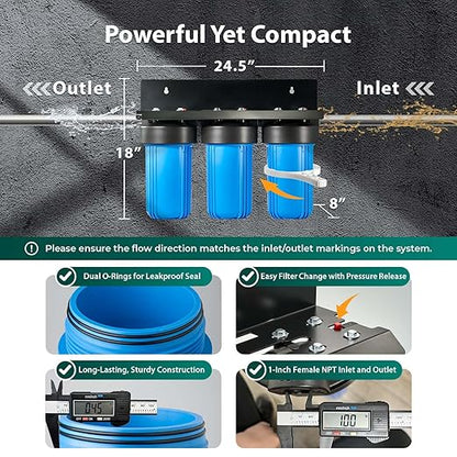 iSpring 3-Stage Whole House Water Filter System, SGS-Tested to Remove Up to 99% Lead, Reduces Chlorine & Sediment, Whole Home Water Filtration System w/ 10” x 4.5” Filters, Model WGB31B-CPB
