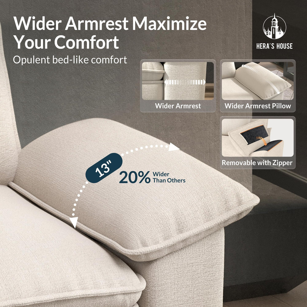 124" Modular Sectional Sofa, Oversized L Shaped Couches for Living Room, Comfy Cloud Couch with Ottoman, 4-Seater Deep Seat Sofa with Throw Pillow, Chenille Beige