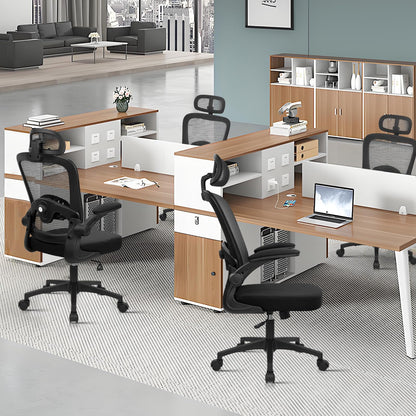 Home Office Desk Chair with Flip Up Armrests, Mesh Back Chair with Adjustable Height Lumbar Support and Headrest, Ergonomic Computer Task Chair for School, Conference, Black(2PK)