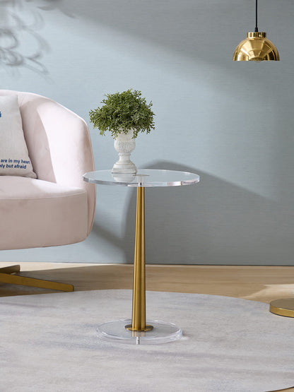 Clear Acrylic Table with Cone Metal Pole (Small, Brushed Gold) …