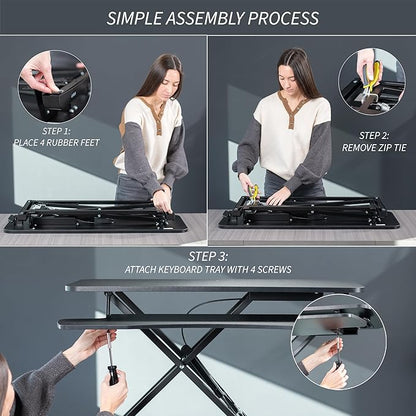 VIVO 42 inch Desk Converter, K Series, Height Adjustable Sit to Stand Riser, Dual Monitor and Laptop Workstation with Wide Keyboard Tray, Light Wood Top, White Frame, DESK-V042KF