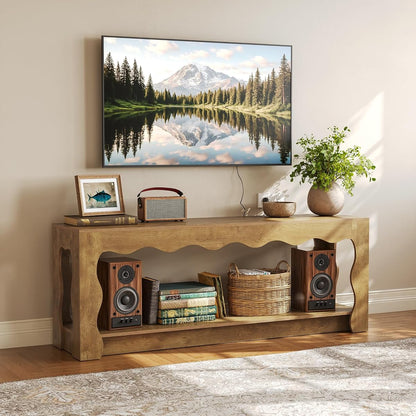 TV Stand for 65 Inch TV, Wooden Entertainment Center with Storage Cabinets, Farmhouse TV Media Console Table for Living Room, Bedroom, Open Shelf, Brown