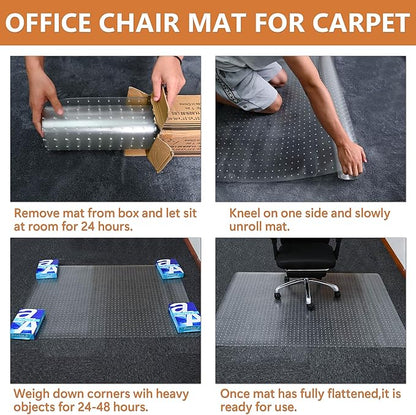 Office Chair Mat for Carpets - 35” x 55” Clear Carpet Chair Mats for Low Pile Carpeted Floors Home Office, Studded Floor Mat for Office Chair on Carpet
