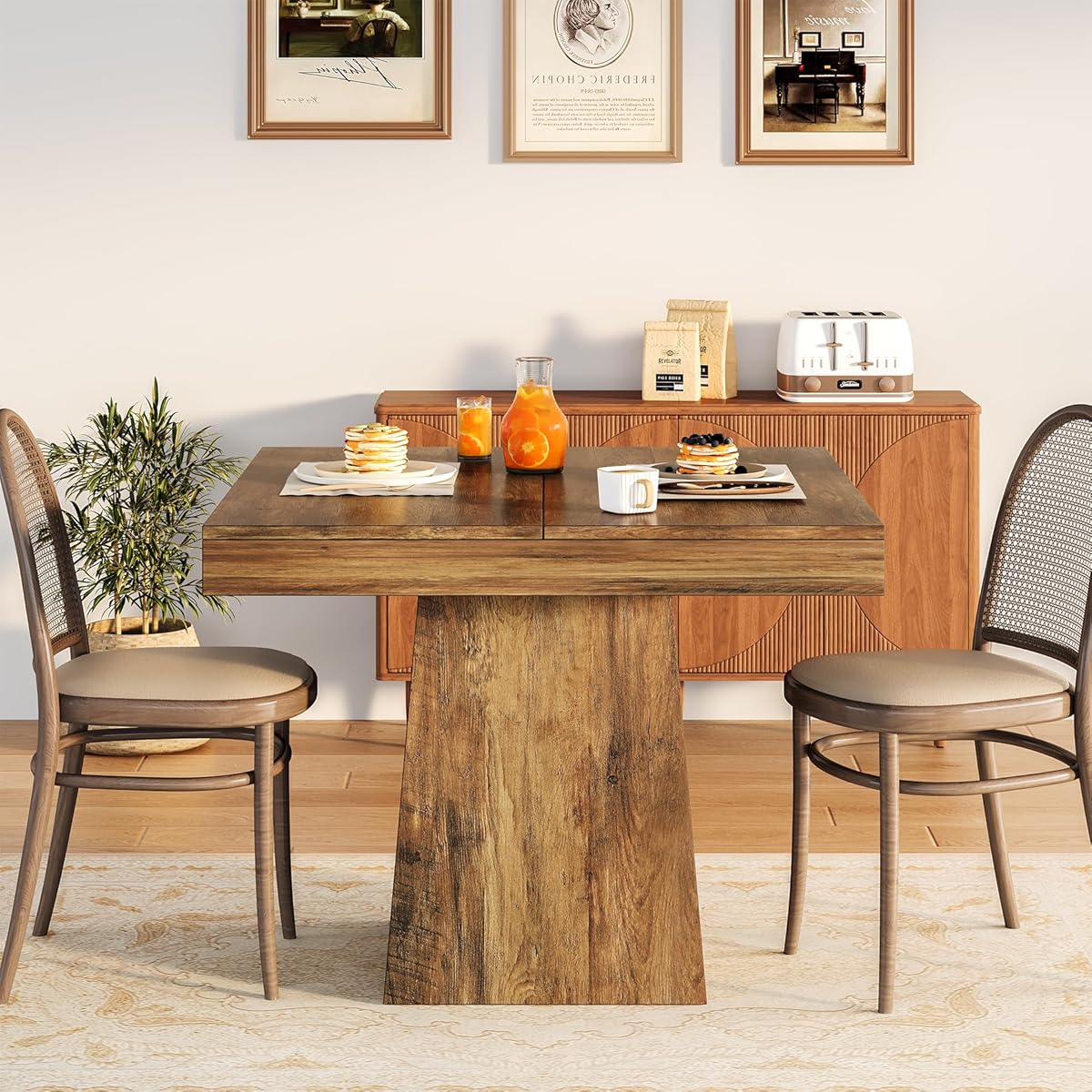 31.5" Small Dining Table for 4, Farmhouse Kitchen Table with Walnut Finish, Square Compact Dinner Table for Home Dining Room, Apartments, Office, Living Room & Restaurants, Walnut