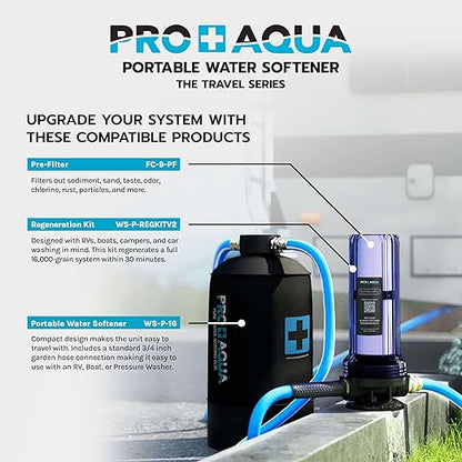 PRO+AQUA 16,000 Grain Portable Water Softener for RV, Trailers, Boats, Mobile Car Wash, Pressure Wash – Protects Water Systems from Hard Water Damage and Corrosion, with Pre-Filled High-Capacity Resin