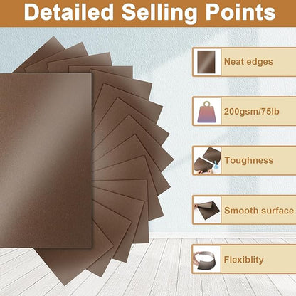 Silunkia 40 Sheets Coffee Shimmer Cardstock 8.5 x 11 Crafts Paper, 75lb Thick Dark Brown Card Stock for DIY Cards, Greeting Cards,Wedding Invitations, Birthday