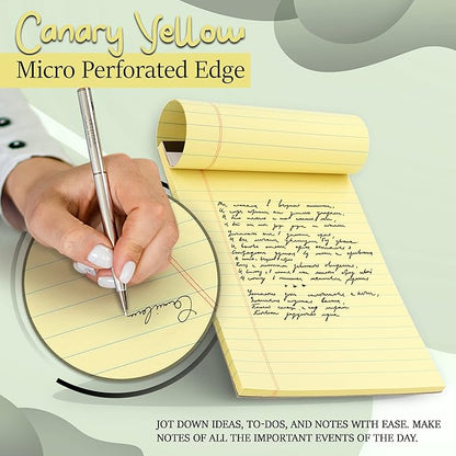 Emraw Jr. Legal pad, Small Note Pads Legal Ruled Writing Pad. Perforated Edge. 5" X 8" Canary Yellow, Universal, 50 sheets per Pad (Pack of 12)