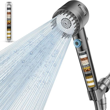 Filtered Shower Head with Handheld, High Pressure 5-Spray Shower Head with Filters for Hard Water, ON/OFF Switch Showerhead for Pets Bath, Shower Heads Filter - Remove Chlorine, Improve Skin and Hair