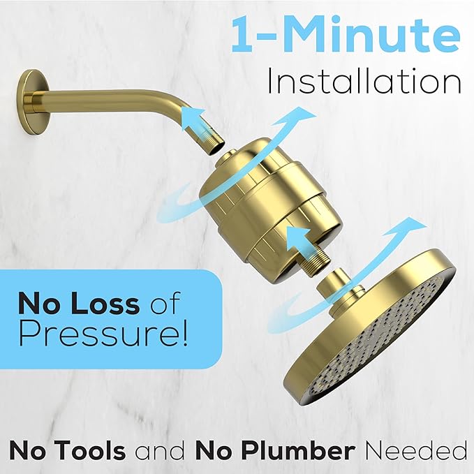 SparkPod 23 Stage Shower Head Filter for Dry Hair and Skin - High Output Universal Shower Filters to Remove Toxic Chemicals, Chlorine & Heavy Metals (Egyptian Gold)