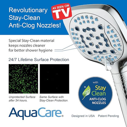 AquaCare 4X High Pressure 10 Spray Mode Filtered Showerhead - Handheld Shower Head Filters Chlorine to Heal Dry Skin, Revive Hair - Dual Power Wash Cleans Tub, Tile, Pets - Hard Water Softener, Chrome