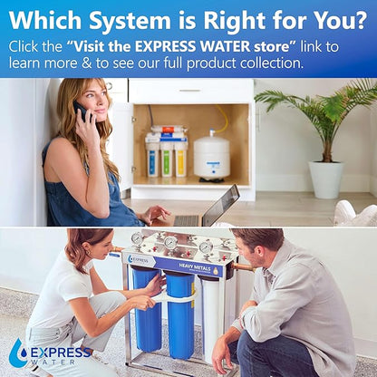 Fleck Whole House 64k Water Softener System Upgraded 10% Resin 5600sxt Metered on-demand & EXPRESS WATER 3-Stage Heavy Metal and Anti-Scale Water Filtration System, Stainless Steel