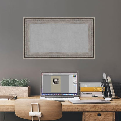 Amanti Art Grey Framed Magnetic Board 17x29 Small Vision Board for use with Magnets, 100% Metal Sheet to Display Items as Office Decor or for Home Organization in mudroom, Kitchen or Kids Room
