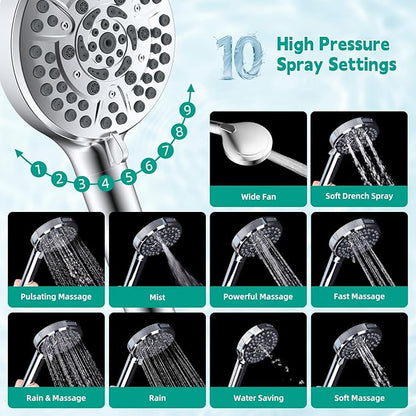 Hibbent Filtered Shower Head with Handheld, High Pressure 10 Spray Showerhead with Filters, Water Softener for Hard Water-Remove Chlorine, Reduces Dry Itchy Skin, Improve Skin& Hair Texture, Chrome