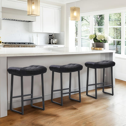 Black Modern Bar Stool for Kitchen Counter Backless Counter Height Barstool with Upholstered Faux Leather Seat and Metal Frame Industrial 24 inch Bar Chair