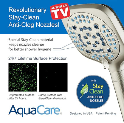 AquaCare 4X High Pressure 10 Spray Mode Filtered Showerhead - Handheld Shower Head Filters Chlorine to Heal Dry Skin, Revive Hair - Dual Power Wash Cleans Tub, Tile, Pets - Hard Water Softener, Nickel