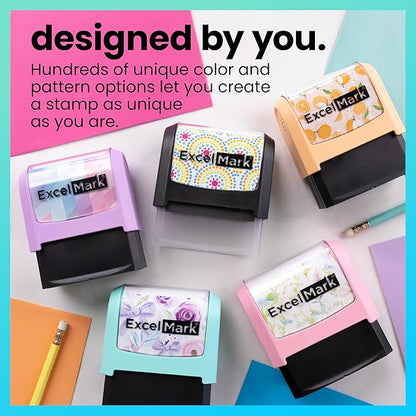 ExcelMark Address Stamp - Custom Return Address Stamp with Elegant Designs, Vibrant Colors & Patterns – Perfect for Mail, Invitations & Gifts (Violet Mount, Script Swirl)