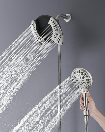 INAVAMZ 2-in-1 Shower Head with Handheld Combo: 2.5GPM Rainfall Shower Head & Detachable Shower Head Use Together or Alone, 9 Spray Settings Hand Held Showerhead with Hose, Nickel