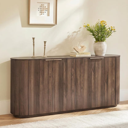 CHITA 70" Fluted Sideboard Cabinet, Buffet Cabinet with Storage, Walnut | Accent Cabinet with 4 Doors and Adjustable Shelves, Credenza Media Console for Living Room, Kitchen, 70.1"W x 32"H x 14.6"D