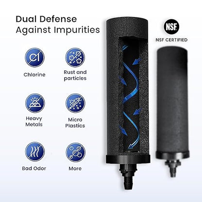 Phoenix Gravity - 4.25 G Gravity Water Filter System AISI 304 Stainless Steel Gravity Fed Water Filter System NSF/ANSI 42 & 372 Certified 2 Carbon Filter Elements & Free Stainless Steel Water Spigot