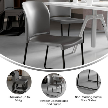 880 lb. Capacity Gray Full Back Contoured Stack Chair with Black Powder Coated Sled Base