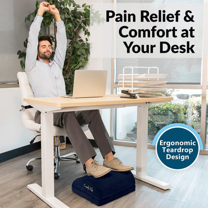 Foot Rest for Under Desk at Work – Adjustable Desk FootRest for Office Chair, Gaming Accessories – Ergonomic Teardrop Design for Back, Hip & Leg Pain Relief – 100% Memory Foam (Navy)