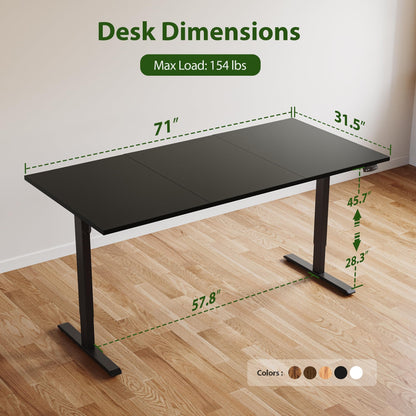 Electric Standing Desk, 71 x 31.5 Inches Height Adjustable Desk, Sit Stand up for Work Office Home, Ergonomic Rising Computer Table with Memory Preset, Black