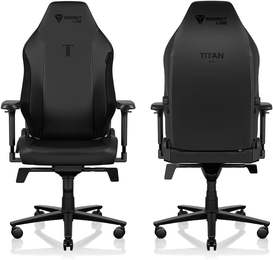 Titan Evo Classic Gaming Chair - Reclining, Ergonomic & Heavy Duty Computer Chair with 4D Armrests, Magnetic Head Pillow & Lumbar Support - Big and Tall 395 Lbs - Black - Leatherette