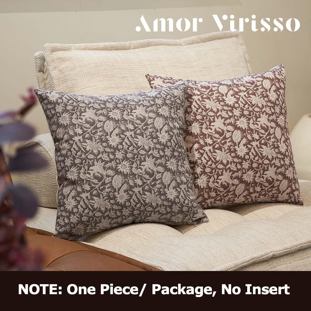 Throw Pillow Covers 20X20 Floral Pillow Covers Block Print Farmhouse Neutral Pillow Covers Decorative Accent Throw Pillows for Couch Bed Living Room Sofa Pillows 1PC, Brown