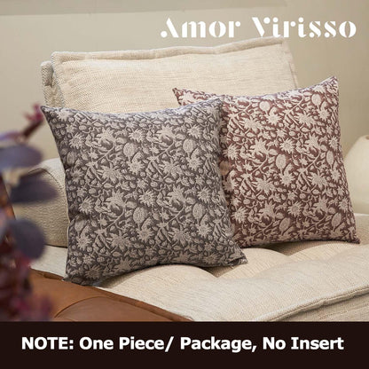 Throw Pillow Covers 20X20 Floral Pillow Covers Block Print Farmhouse Neutral Pillow Covers Decorative Accent Throw Pillows for Couch Bed Living Room Sofa Pillows 1PC, Brown