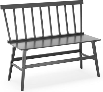 Bamboo Dining Bench, Black Entryway Bench with Spindle Back Farmhouse Wood Windsor for Foyer Balcony Living Room (Nature) (Black)