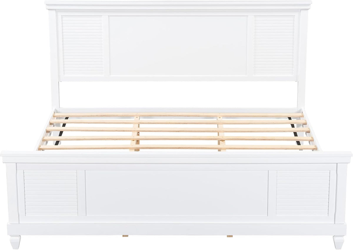 King Size Bed Frame and Wood Headboard, Farmhouse White Platform Bed Frame with Sturdy Wooden Support Slats, No Box Spring Needed, Holds up to 800 Pounds, Noise-Free, Easy Assembly