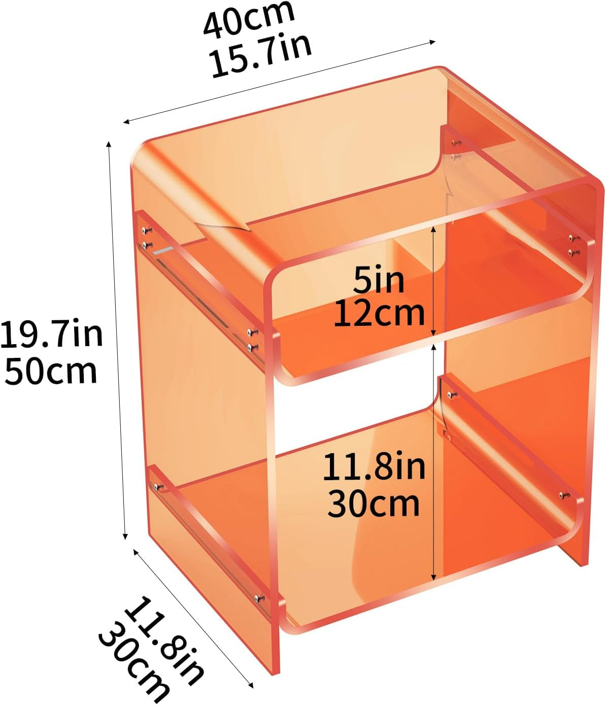 Acrylic End Table Record Player Table with Storage Shelf Clear Side Table Nightstand, Orange | Storage Shelf
