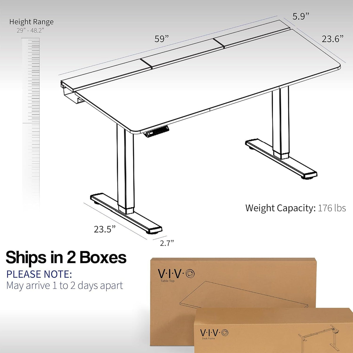 Electric 60 X 30 in Standing Adjustable Gaming Desk with Hidden Cable Trays, Full-Size Mouse Pad, Black Top Black Frame, DESK-KIT-1B6-P3B
