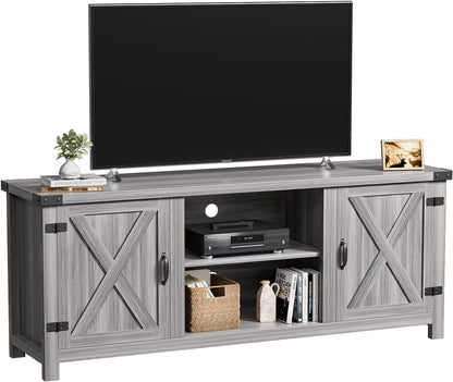 Modern Farmhouse TV Stand with Two Barn Doors and Storage Cabinets for Televisions up to 65+ Inch, Entertainment Center Console Table, Media Furniture for Living Room, 58 Inch, Gray Wash