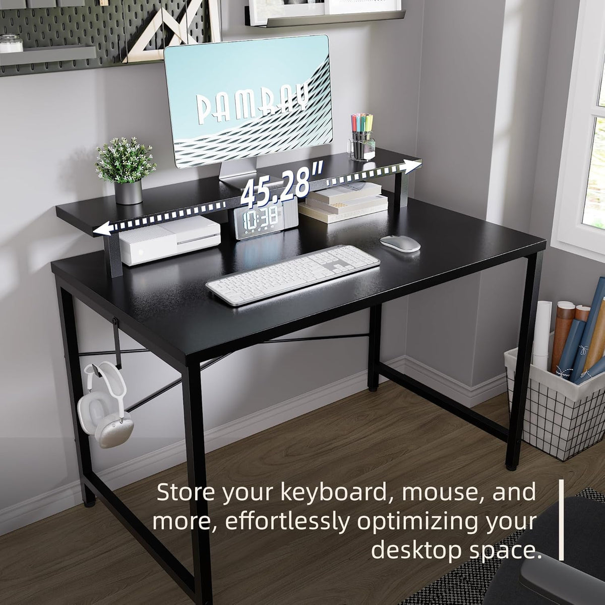 32 Inch Small Computer Desk with Monitor Stand, Simple Office Desk with Headphone Hook for Small Spaces, Kids Study Writing Table for Bedroom, White