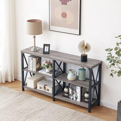 Farmhouse Sofa Table, Rustic Console Table for Living Room, Entryway Table with Storage, Hallway Entry Table for Foyer, Light Grey Oak, 47 Inch
