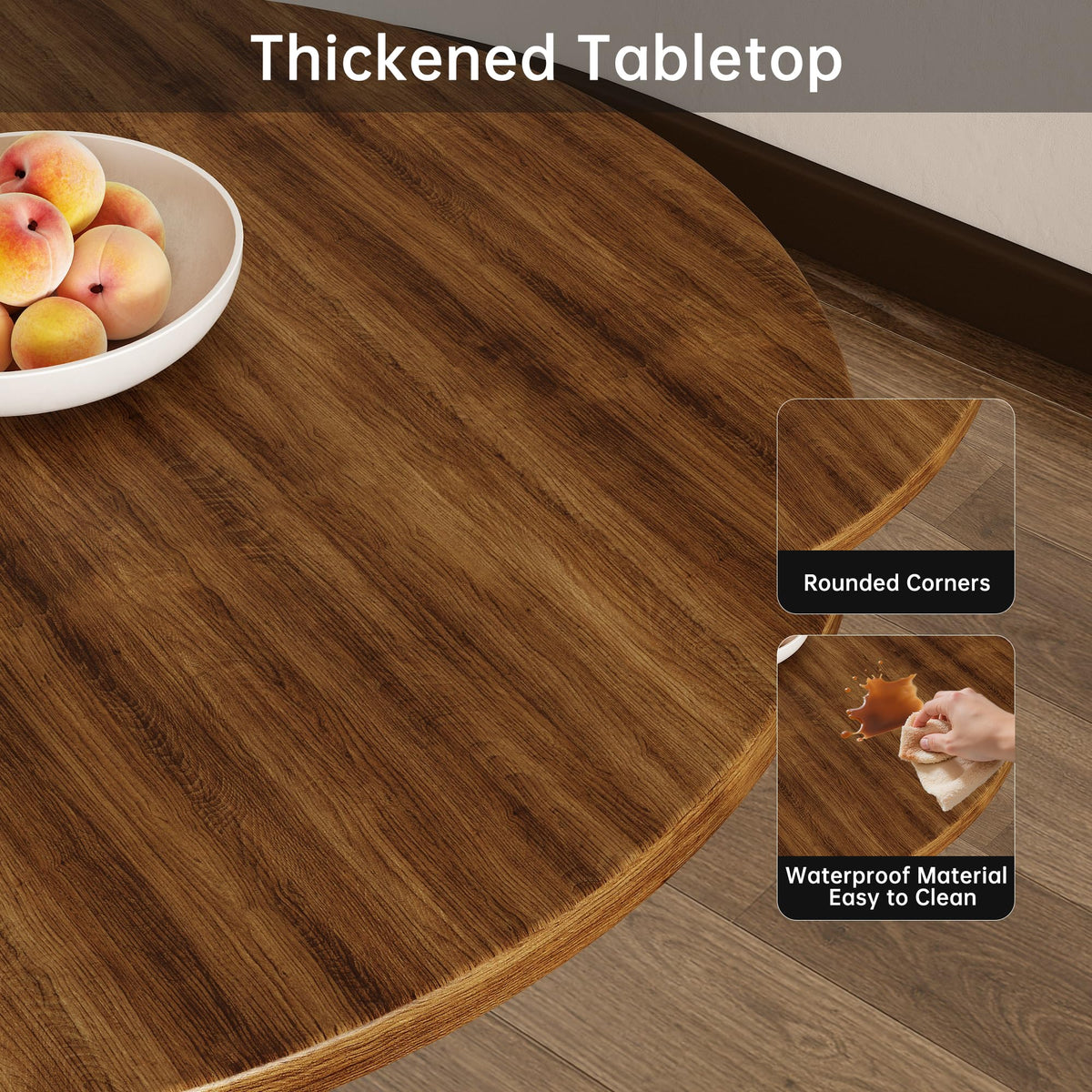 Round Dining Table 30" Circle Tulip Table with Wood Thickened Tabletop & Sturdy Metal Pedestal Mid Century Modern Farmhouse Kitchen Tables for 4 Small Places Living Room Cafe,Somber Walnut