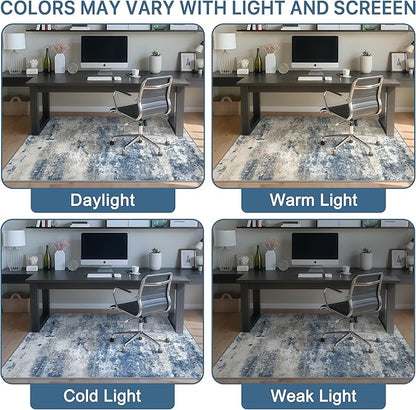 Office Chair Mat for Hardwood Tile Floor, Abstract 36"X 48" Desk Mats for Office Chair on Rolling Chairs Carpet, Desk Anti-Slip 1/5" Thick Rug for Computer Chair, Thin Low-Pile Floor Mat, Navy Beige